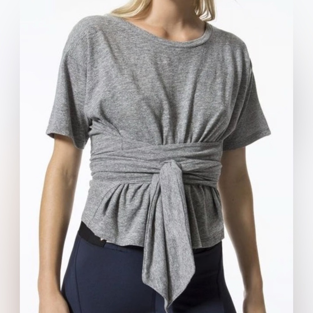Johnathan Simkhai X Carbon38 Tie Front Tee in Heather Gray